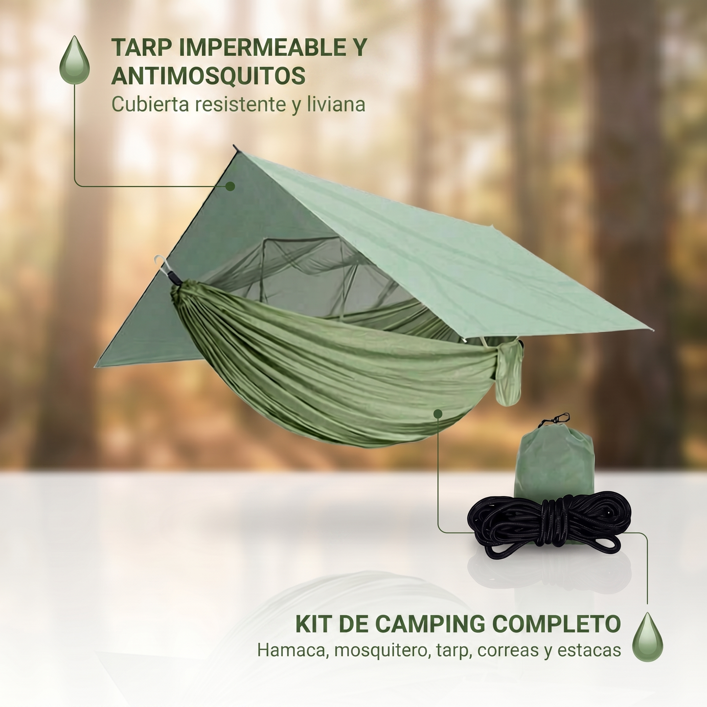 Kit de Hamaca Refugio — Hamaca con Mosquitero + Tarp Impermeable