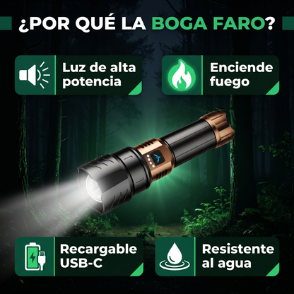 Boga Faro — Linterna de Alta Potencia con Lente de Ignición, para Camping y Supervivencia