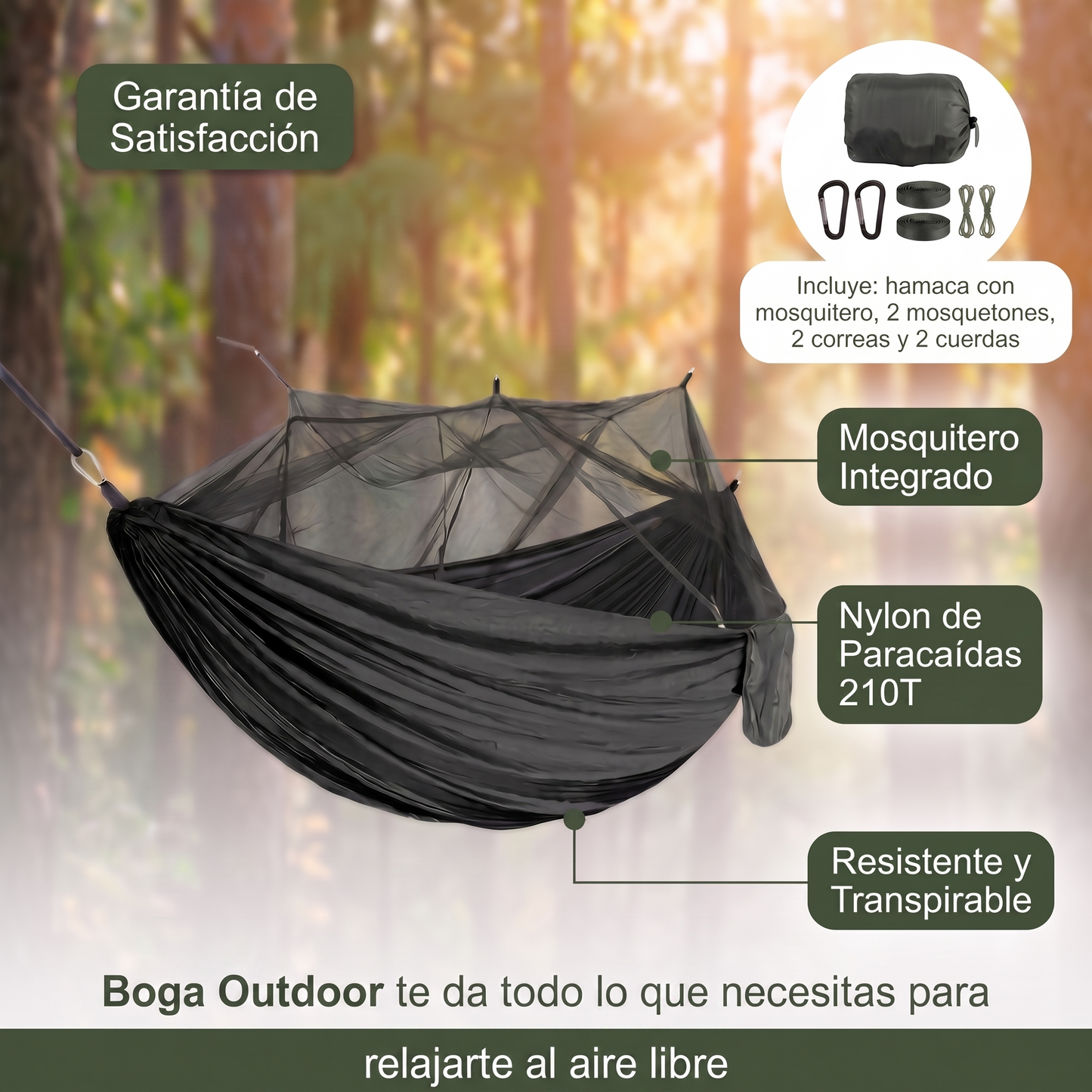 Hamaca Huapi Outdoor con Mosquitero | Nylon Ripstop Ultraliviana