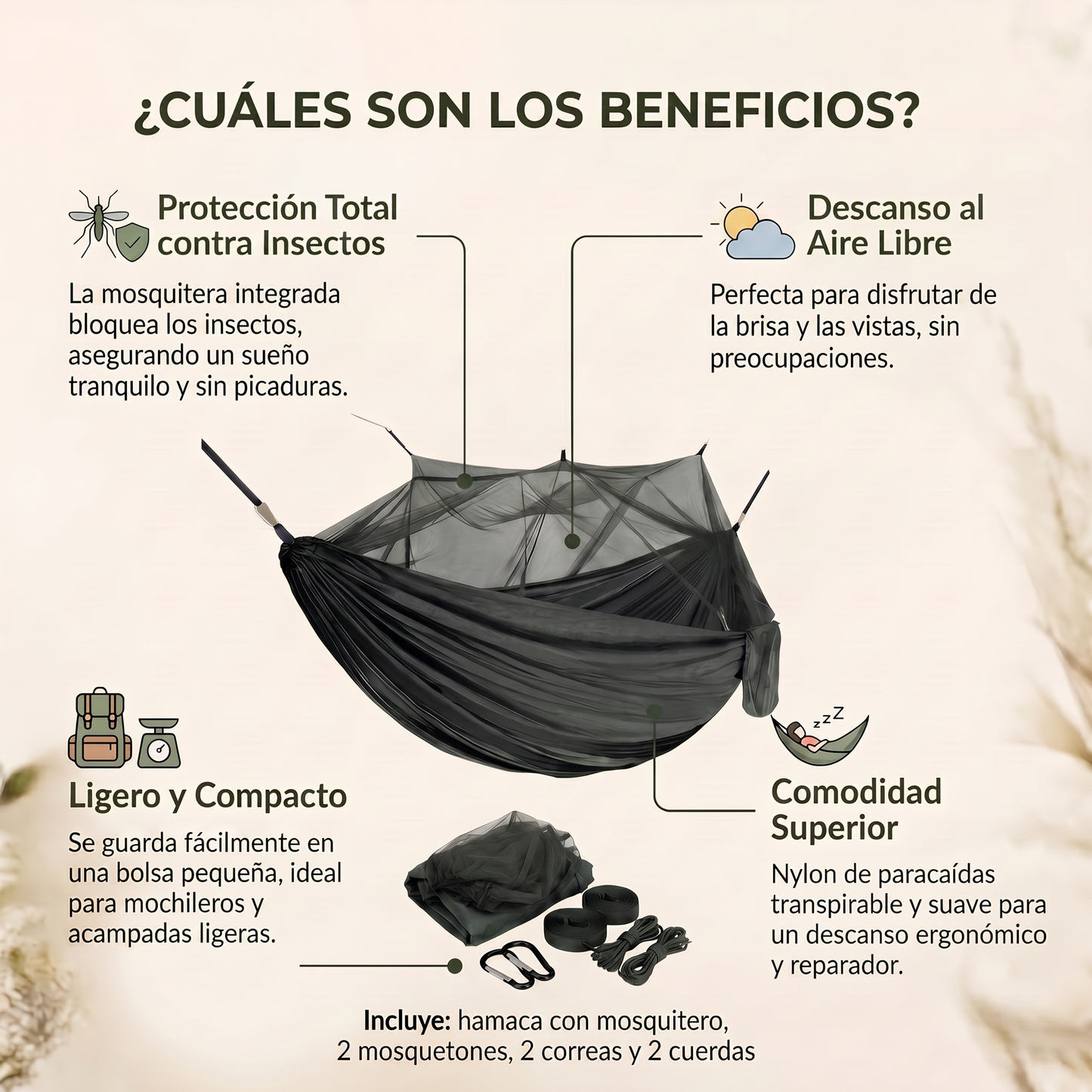 Hamaca Huapi Outdoor con Mosquitero | Nylon Ripstop Ultraliviana