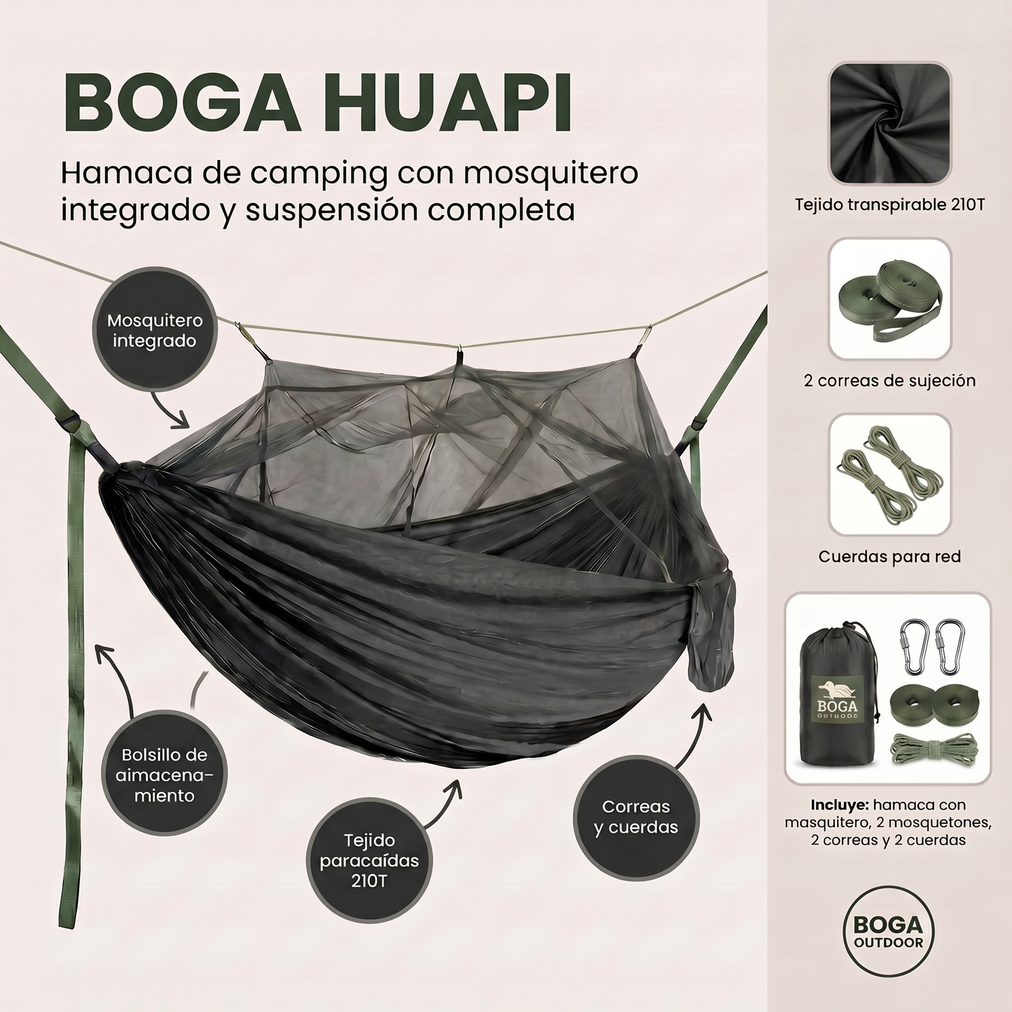 Hamaca Huapi Outdoor con Mosquitero | Nylon Ripstop Ultraliviana