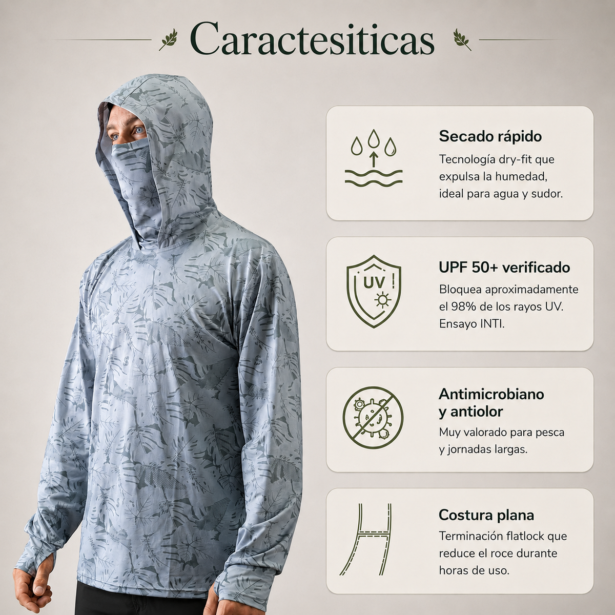 Boga Solar UPF 50+ — Remera con Capucha + Buff de Protección Solar